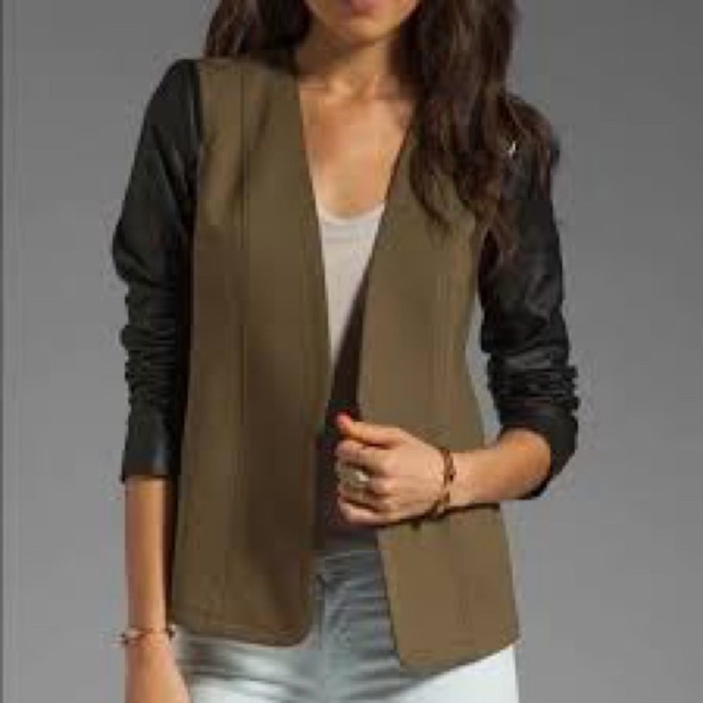 Theory Vaisa Pryor Ponti Leather Sleeve Blazer